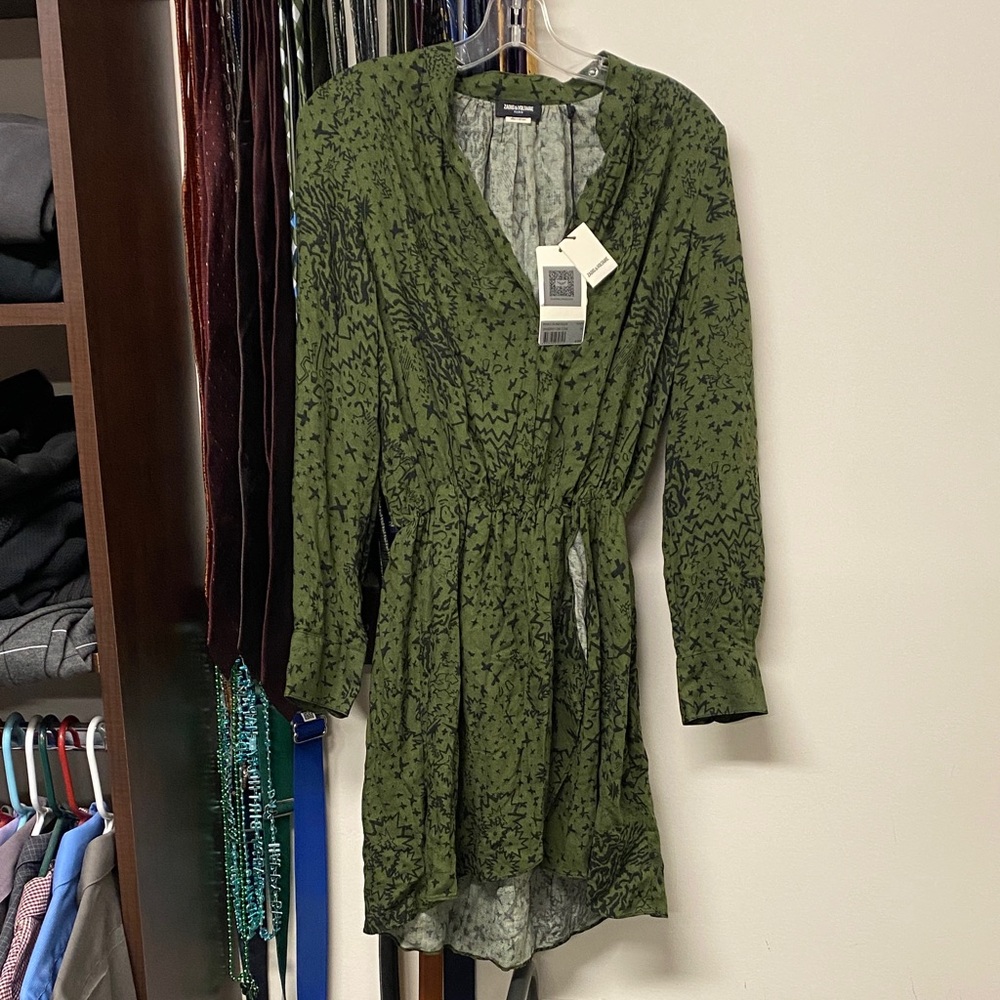 Zadig & Voltaire Olive Patterned Long Sleeve Dress